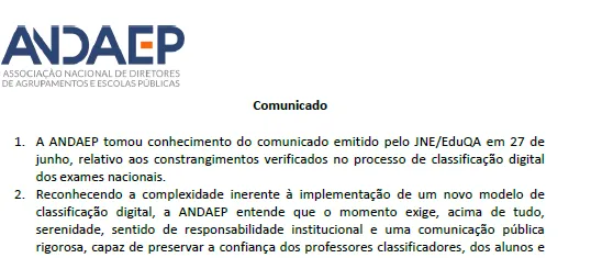 Comunicado - Exames Nacionais 2026, 20 junho 2026